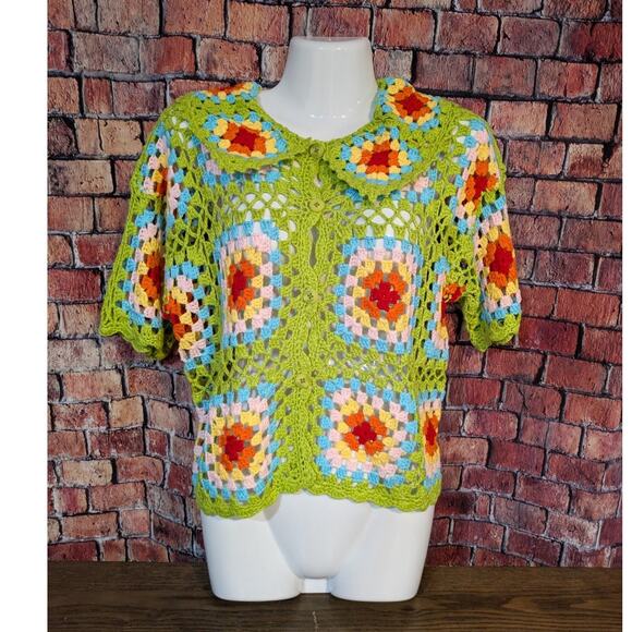 Nasty Gal Premium Crochet Square Patterned Oversized Shirt Size S - Picture 5 of 5